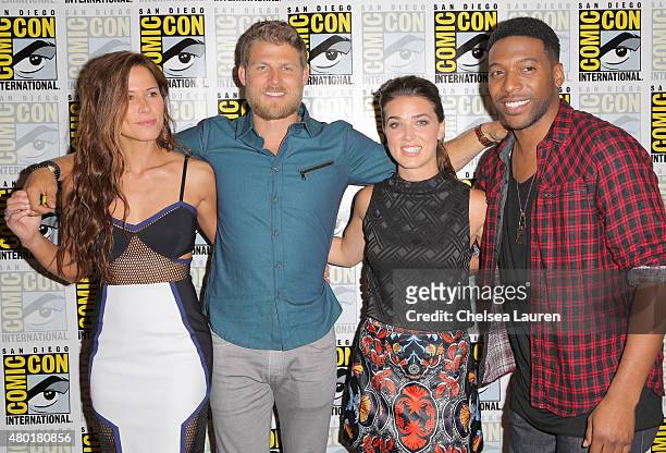 Actors Rhona Mitra, Travis Van Winkle, Marissa Neitling and Jocko Sims attend TNT's 'The Last Ship' Press Room during Comic-Con International on July...