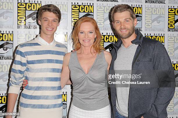 Actors Colin Ford, Marg Helgenberger and Mike Vogel attend the CBS Television Studios press room during Comic-Con International on July 9, 2015 in...