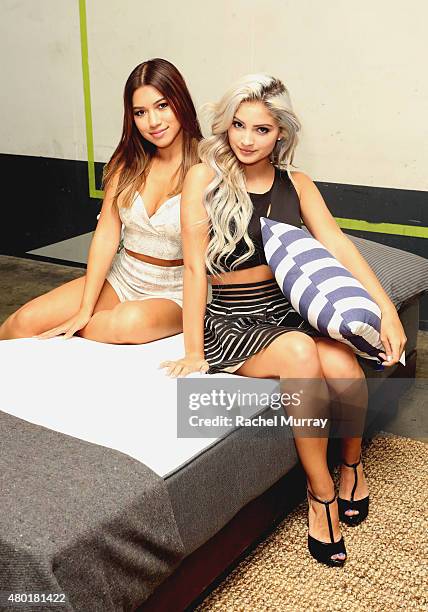 Actresses Julia Kelly and Carrington Durham check out the Casper mattresses during Casper's LA celebration at Blind Dragon on July 9, 2015 in West...