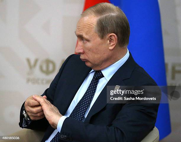 Russian President Vladimir Putin attends the Shanghai Cooperation Organisation Summit on July 10 2015 in Ufa, Russia. Russia hosts the SCO and BRICS...