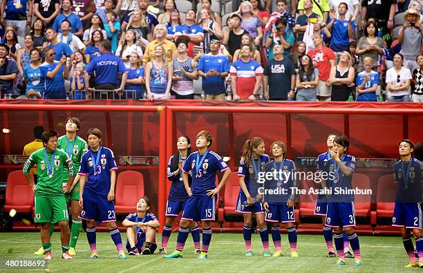 Japan team members are seen after the FIFA Women's World Cup 2015 Final between USA and Japan at BC Place Stadium on July 5, 2015 in Vancouver, Canada