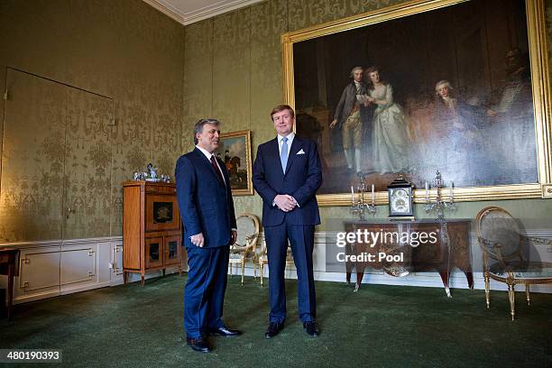 King Willem-Alexander of the Netherlands meets President of Turkey Abdullah Gul at Huis ten Bosch Palace on March 23, 2014 in The Hague, Netherlands....