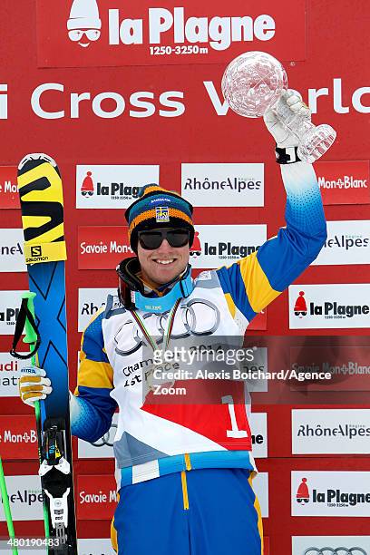 Victor Oehling Norberg of Sweden wins the Overall Ski Cross World Cup globe during the FIS Freestyle Ski World Cup Men's and Women's Ski Cross on...