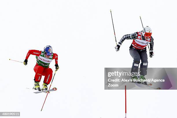 Marielle Thompson of Canada takes the 1st place during the FIS Freestyle Ski World Cup Men's and Women's Ski Cross on March 23, 2014 in La Plagne,...