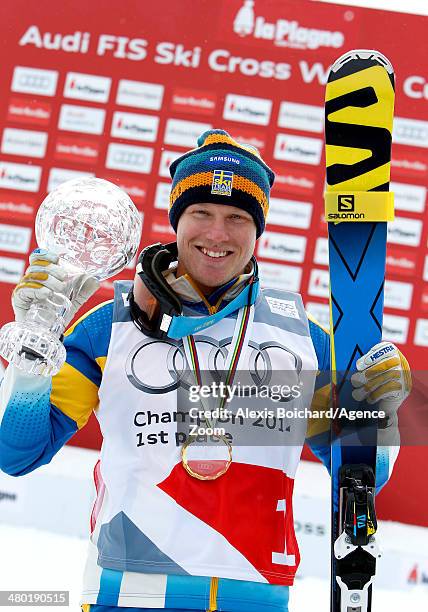 Victor Oehling Norberg of Sweden wins the Overall Ski Cross World Cup globe during the FIS Freestyle Ski World Cup Men's and Women's Ski Cross on...