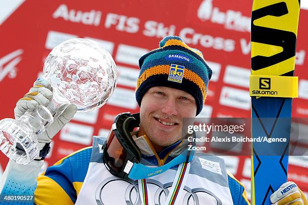 Victor Oehling Norberg of Sweden wins the Overall Ski Cross World Cup globe during the FIS Freestyle Ski World Cup Men's and Women's Ski Cross on...