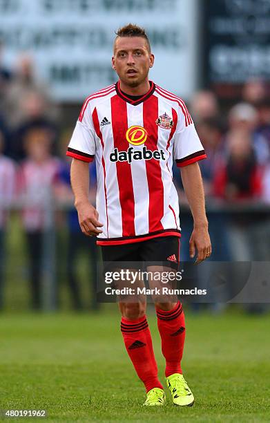 Emanuele Giaccherini of Sunderland in action during a pre season friendly between Darlington and Sunderland at Heritage Park on July 9, 2015 in...