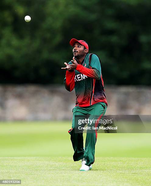 Rakep Patel of Kenya catches out Navneet Dhaliwal of Canada during the ICC World Twenty20 India Qualifier between Canada and Kenya at Myreside...
