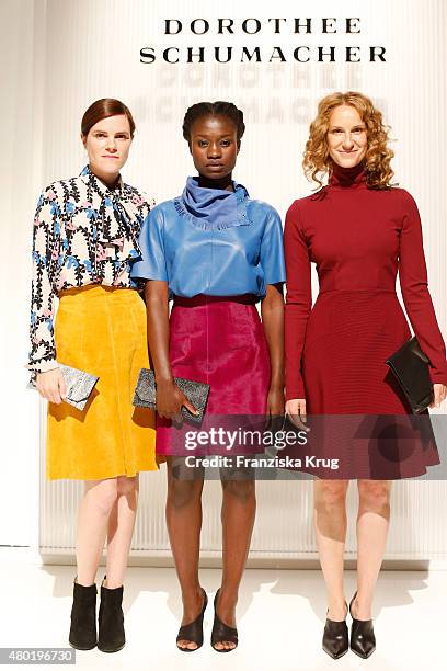 Fritzi Haberlandt, Lorna Ishema and Chiara Schoras attend the Dorothee Schumacher show during the Mercedes-Benz Fashion Week Berlin Spring/Summer...