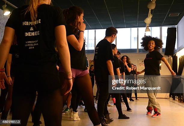 Kimmie Gee conducts a dance workshop at the 'Coco Comin Escola de Dansa i Comedia Musical' on March 23, 2014 in Barcelona, Spain.