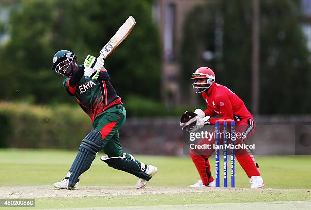 Morris Ouma of Kenya in action during the ICC World Twenty20 India Qualifier between Canada and Kenya at Myreside Cricket Club, on July 10, 2015 in...