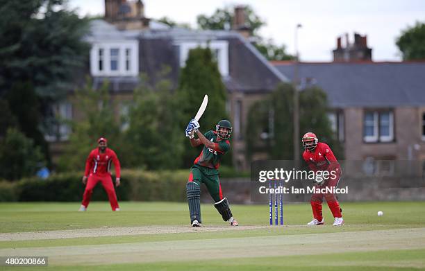 Irfan Karmin of Kenya in action during the ICC World Twenty20 India Qualifier between Canada and Kenya at Myreside Cricket Club, on July 10, 2015 in...