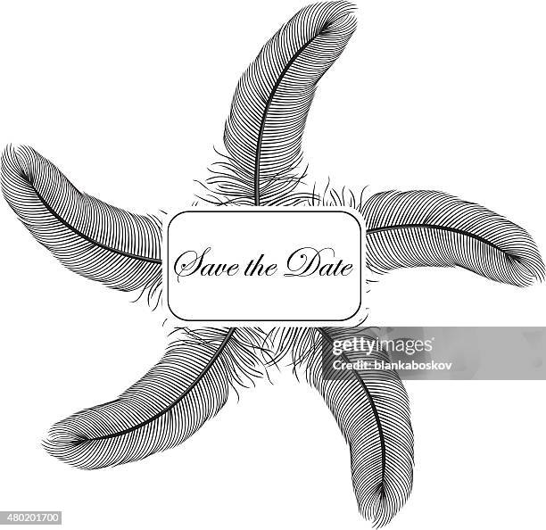 feather invitation - save the date stock illustrations