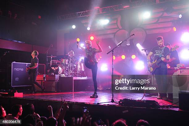 Chris Allen, Elaine Bradley, Tyler Glenn and Branden Campbell of Neon Trees perform at Revolution on July 9, 2015 in Fort Lauderdale, Florida.