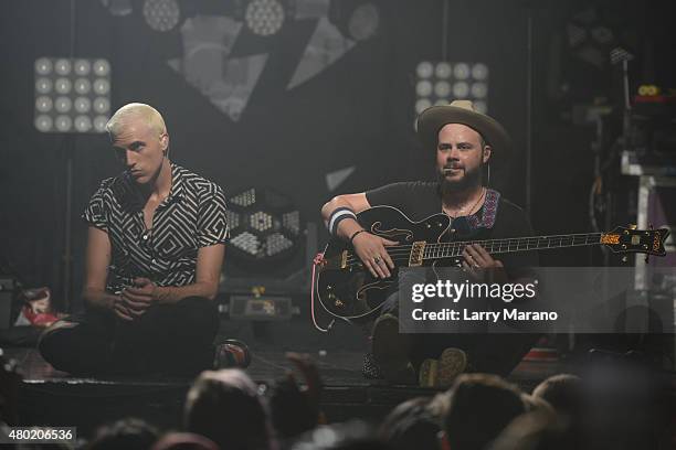 Tyler Glenn and Branden Campbell of Neon Trees perform at Revolution on July 9, 2015 in Fort Lauderdale, Florida.