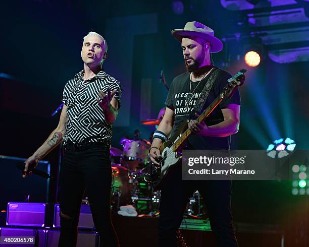 Tyler Glenn and Branden Campbell of Neon Trees perform at Revolution on July 9, 2015 in Fort Lauderdale, Florida.