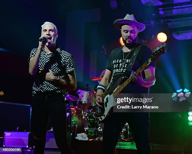 Tyler Glenn and Branden Campbell of Neon Trees perform at Revolution on July 9, 2015 in Fort Lauderdale, Florida.