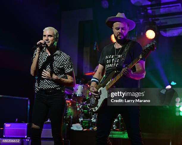 Tyler Glenn and Branden Campbell of Neon Trees perform at Revolution on July 9, 2015 in Fort Lauderdale, Florida.