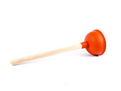Red plunger used for unclogging toilets or sinks