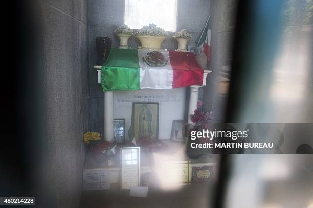 Picture taken through a window on July 10, 2015 at the Montparnasse cemetery in Paris shows an inside view of the vault sheltering the remains of...