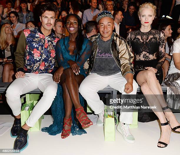 Andre Borchers, Nikeata Thompson, Lou Bega and Franziska Knuppe attend the Ewa Herzog show during the Mercedes-Benz Fashion Week Berlin Spring/Summer...