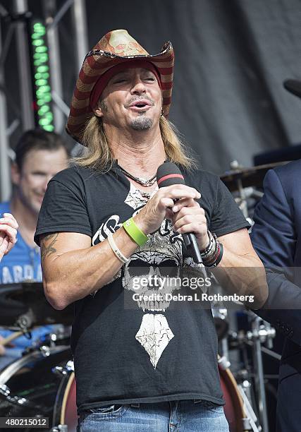 Musician Bret Michaels performs live in concert during "FOX & Friends" All American Concert Series outside of FOX Studios on July 10, 2015 in New...