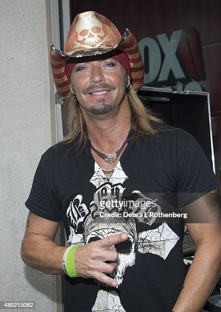 Musician Bret Michaels poses for a photograph after his performance on "FOX & Friends" All American Concert Series outside of FOX Studios on July 10,...