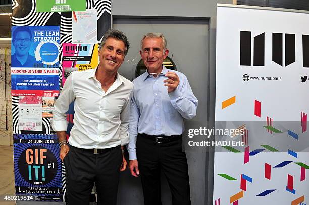 Guillaume Pepy and Marc Simoncini pose on june 25, 2015 in Paris, France.