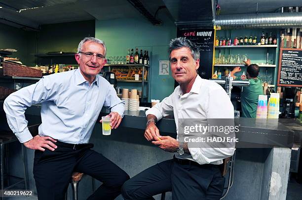 Guillaume Pepy and Marc Simoncini pose on june 25, 2015 in Paris, France.