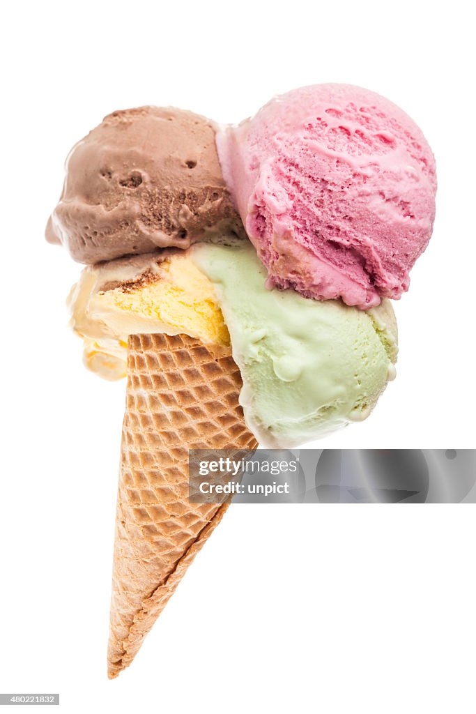 Big ice cream scoop with 4 coloured ice scoops