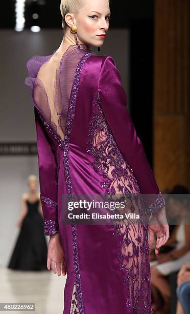 Model walks the runway at Curiel Couture fashion show as part of AltaRoma AltaModa Fashion Week Fall/Winter 2015/16 at Palazzo Delle Esposizioni on...