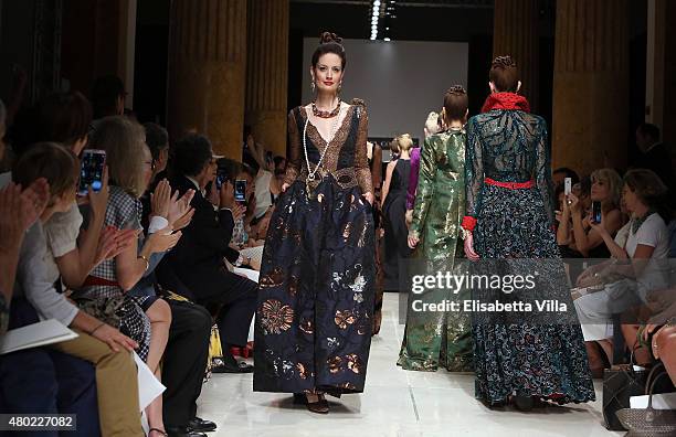 Models walk the runway at Curiel Couture fashion show as part of AltaRoma AltaModa Fashion Week Fall/Winter 2015/16 at Palazzo Delle Esposizioni on...