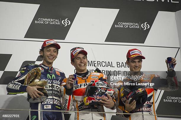 Valentino Rossi of Italy and Movistar Yamaha MotoGP, Marc Marquez of Spain and Repsol Honda Team and Dani Pedrosa of Spain and Repsol Honda Team...