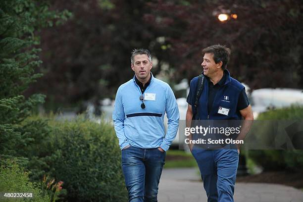 Casey Wasserman, chief executive officer of Wasserman Media Group, and businessman Dirk Ziff attend the Allen & Company Sun Valley Conference on July...