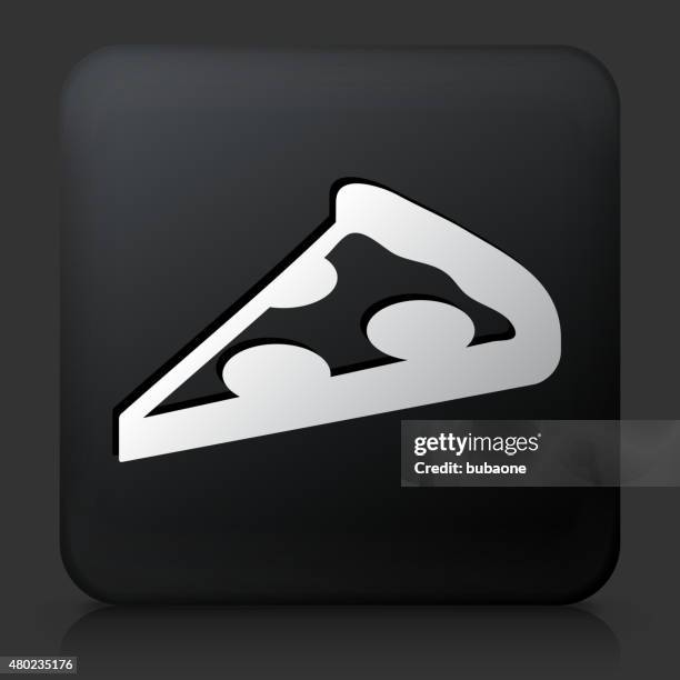 black square button with pizza slice icon - pizza slice stock illustrations
