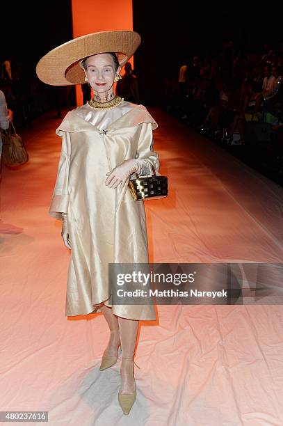 Britt Kanja attends the Fyodor Golan show during the Mercedes-Benz Fashion Week Berlin Spring/Summer 2016 at Brandenburg Gate on July 10, 2015 in...