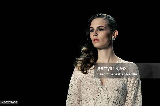 An alternative view of A model walking the runway at the Ewa Herzog show during the Mercedes-Benz Fashion Week Berlin Spring/Summer 2016 at...