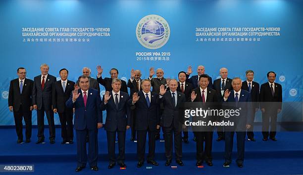 The ceremony of a joint photograph of Heads of State of the Shanghai Cooperation Organization Heads of State and Government of the observers in the...