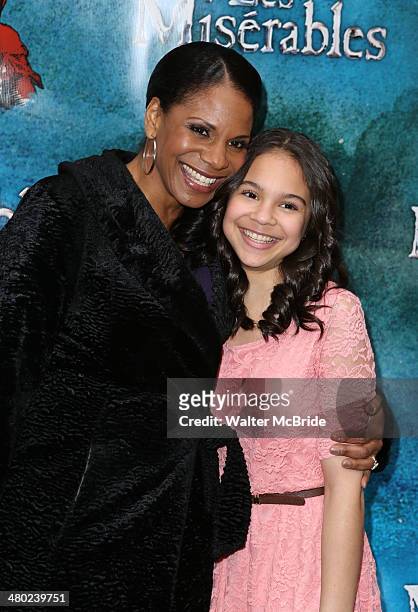 Audra McDonald and daughter Zoe Madeline Donovan attends the "Les Miserables" On Broadway Opening Night at Imperial Theatre on March 23, 2014 in New...