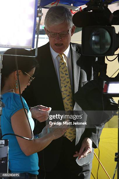 Aviation Expert Geoffrey Thomas speaks with CNN's Kyung Lah at Pearce Air Base on March 24, 2014 in Perth, Australia. French authorities reported a...