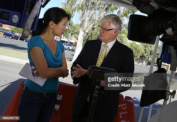 Aviation Expert Geoffrey Thomas speaks with CNN's Kyung Lah at Pearce Air Base on March 24, 2014 in Perth, Australia. French authorities reported a...