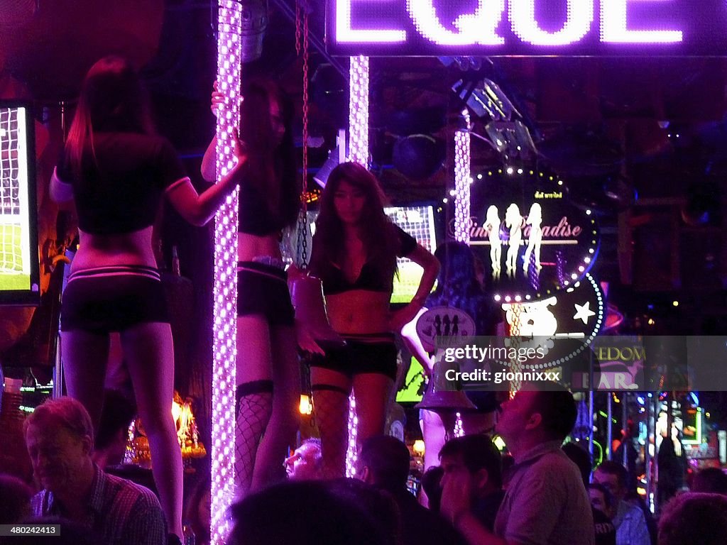 Lap dancers along Bangla road, Patong beach Thailand