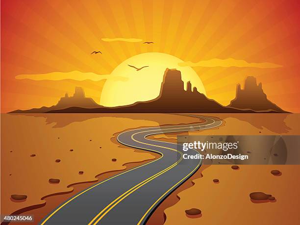 stockillustraties, clipart, cartoons en iconen met desert road - winding road