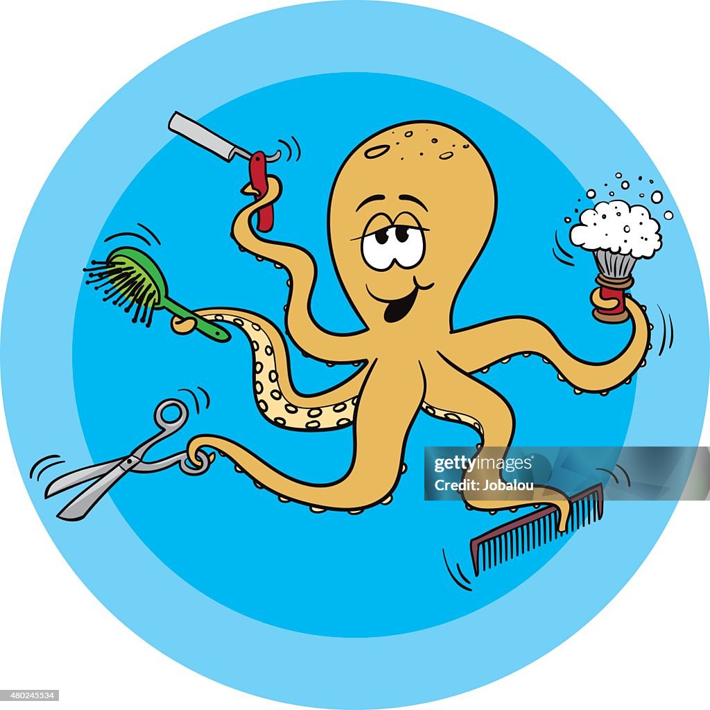 Cartoon Octopus Barber High-Res Vector Graphic - Getty Images