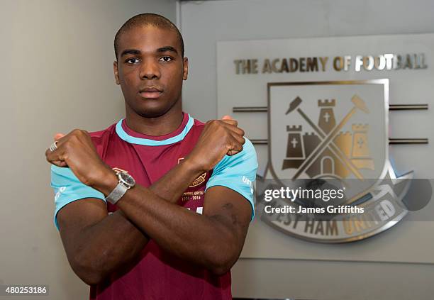 Angelo Ogbonna of West Ham United is unveiled as their new signing at the Boleyn Ground on July 10, 2015 in London, England.