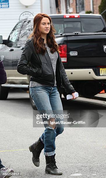 Shailene Woodley is seen while filming "The Amazing Spider-Man 2" on February 26, 2013 in New York City.