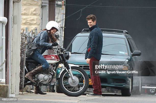 Andrew Garfield and Shailene Woodley are seen filming "The Amazing Spider-Man 2" on February 26, 2013 in New York City.