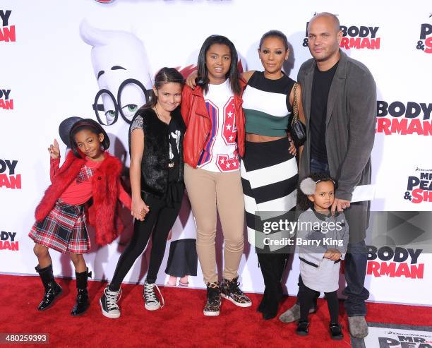 Recording Artist Melanie Brown and her family attend the premiere of 'Mr. Peabody & Sherman' on March 5, 2014 at Regency Village Theatre in Westwood,...