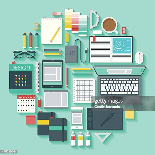 graphic design vector icon set - sketch book stock illustrations