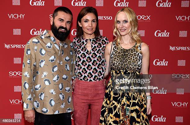 Andreas Haumesser, Nadine Warmuth and Anne Meyer-Minnemann attend the GALA Fashion Brunch Summer 2015 at Ellington Hotel on July 10, 2015 in Berlin,...